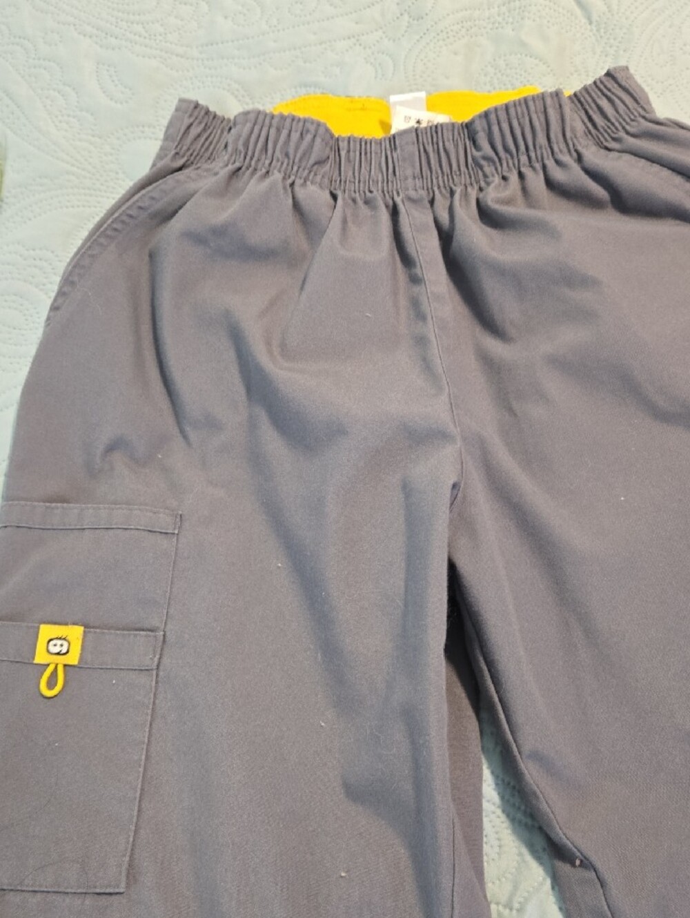 WonderWink Gray Cargo Pants with Yellow Waistband Accent - Picture 3 of 5